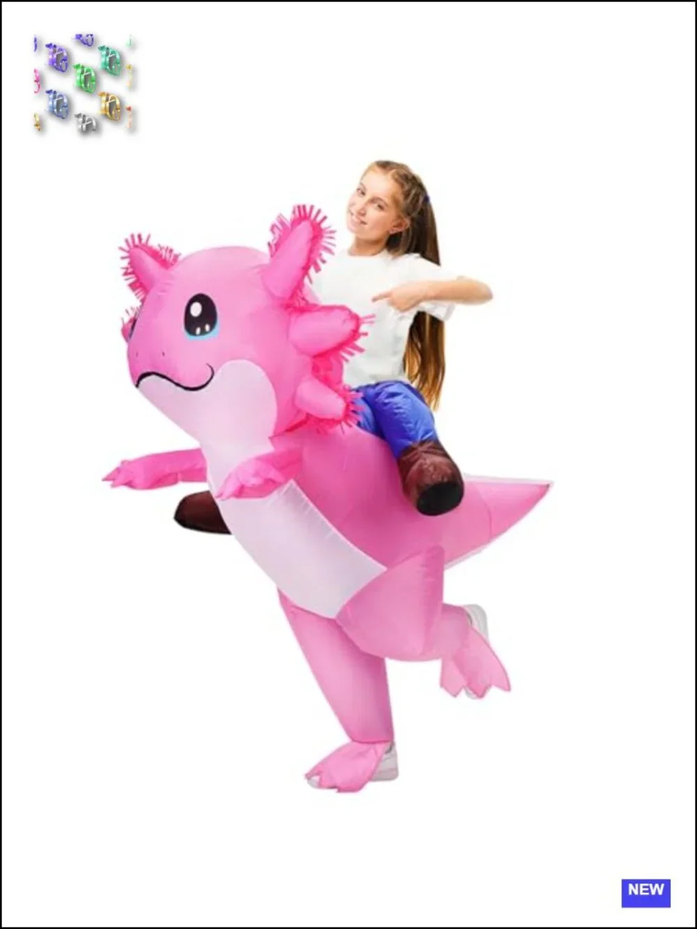 Kids Inflatable Axolotl Costume Ride On Blow Up Halloween Cosplay Party